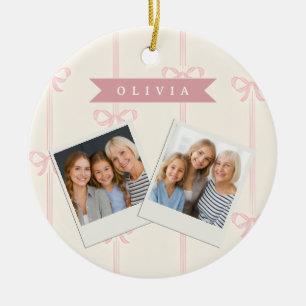 Personalised Pink Bow Name Gift Elegant Coquette Ceramic Tree Decoration
