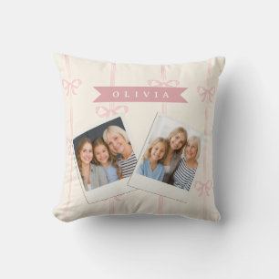 Personalised Pink Bow Name Gift Elegant Coquette Cushion