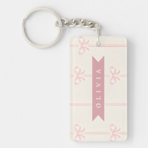 Personalised Pink Bow Name Gift Elegant Coquette Key Ring
