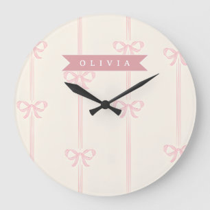 Personalised Pink Bow Name Gift Elegant Coquette Large Clock