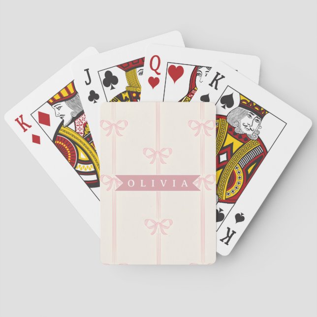Personalised Pink Bow Name Gift Elegant Coquette Playing Cards (Back)