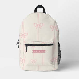 Personalised Pink Bow Name Gift Elegant Coquette Printed Backpack