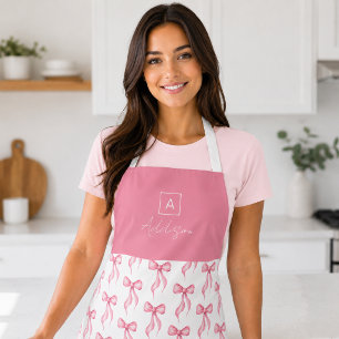 Personalised Pink Bow Pattern Monogram Apron