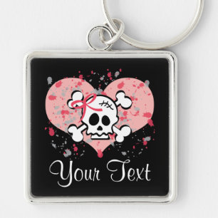 Personalised Pink Bow Skull Keychain