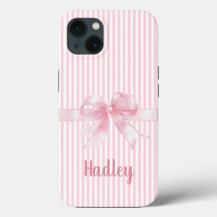 Personalised Pink Bow Striped iPhone Case   Custom