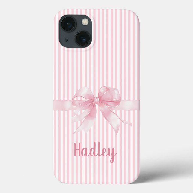 Personalised Pink Bow Striped iPhone Case | Custom (Back)