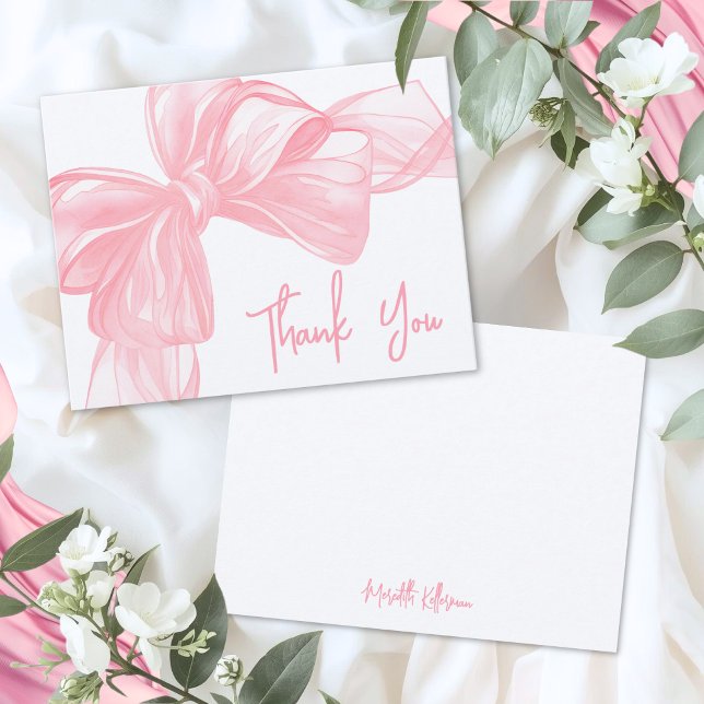Personalised Pink Bow Thank You Note Card (Personalized Pink Bow Thank You Note Card )