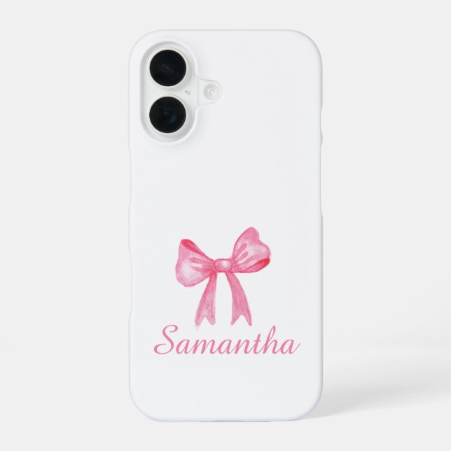 Personalised Pink Bow Tie iPhone Case|Custom Name 16 Case (Back)