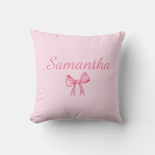 Personalised Pink Bow Tie Throw Pillow Custom Name