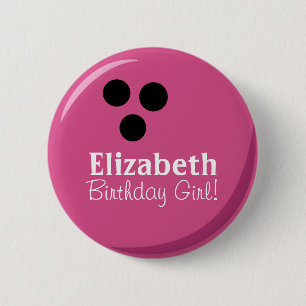 Personalised Pink Bowling Ball Birthday Girl 6 Cm Round Badge