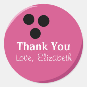 Personalised Pink Bowling Ball Thank You Classic Round Sticker