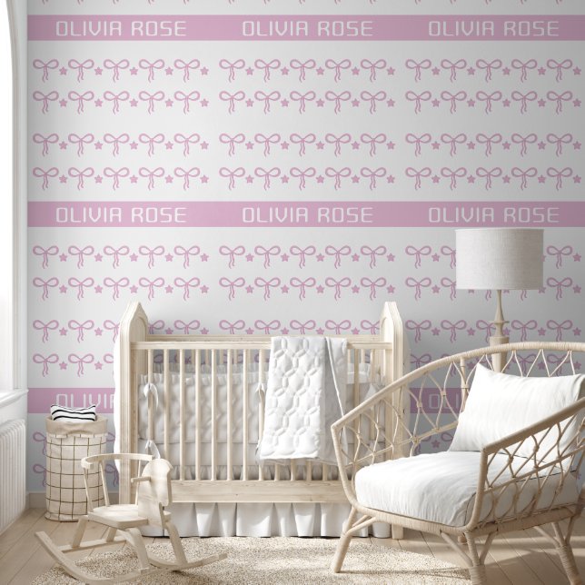 Personalised Pink Bows Baby Name Wallpaper (Kids)