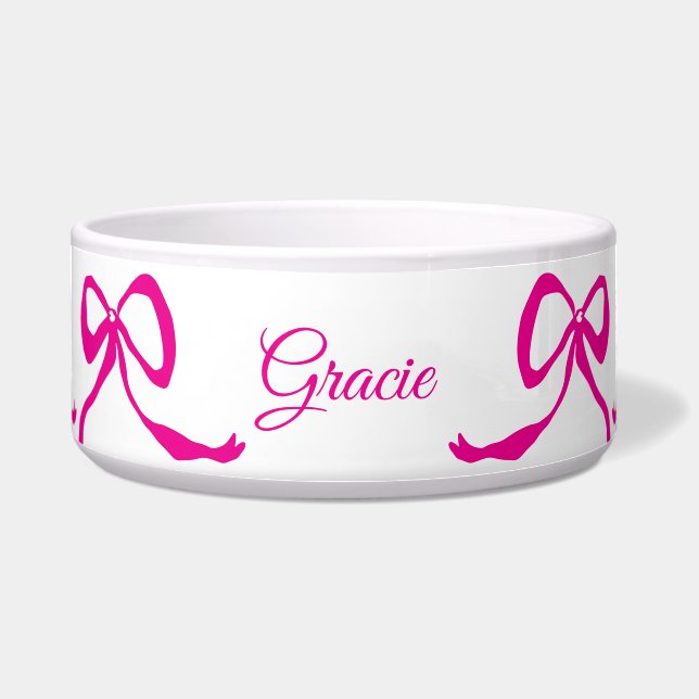 Personalised Pink Bows Dog Bowl (Front)