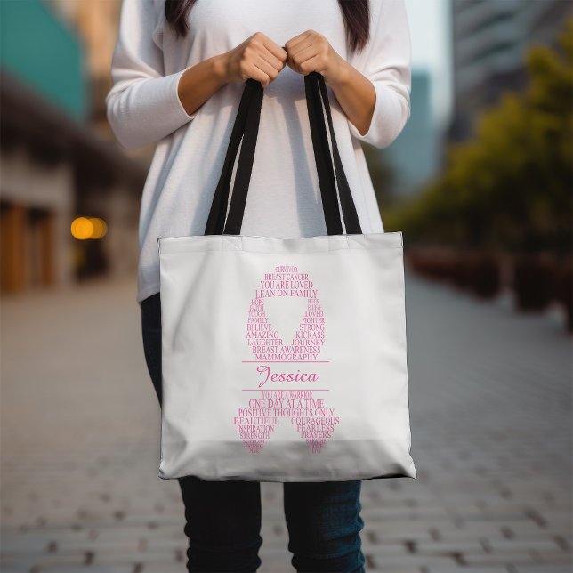 Personalised Pink Breast Cancer Typography Tote Bag (Creator Uploaded)