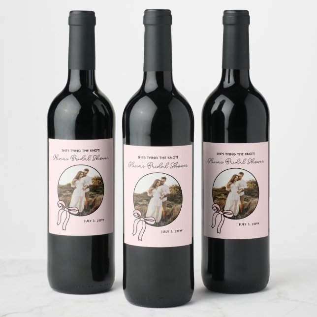 Personalised Pink Bridal Bow Shower Wine Labels (Bottles)