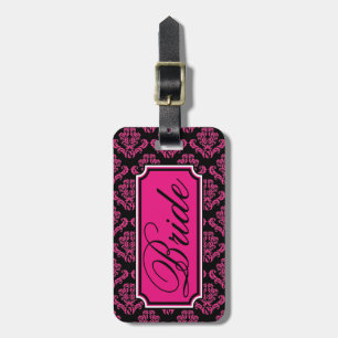Personalised Pink Bride Damask Pattern Luggage Tag