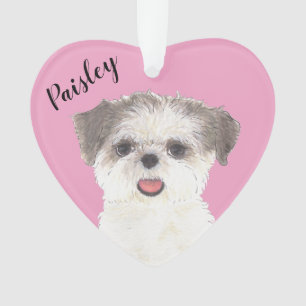 Personalised Pink Brown and White Shih Tzu Ornament