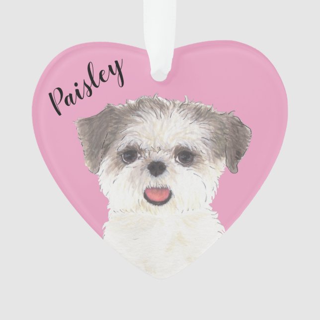 Personalised Pink Brown and White Shih Tzu Ornament (Front)