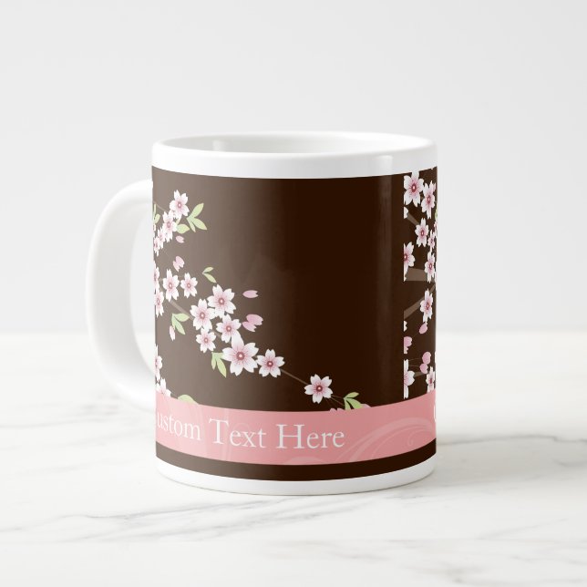 Personalised Pink/Brown Dogwood Blossom Large Coffee Mug (Front Left)