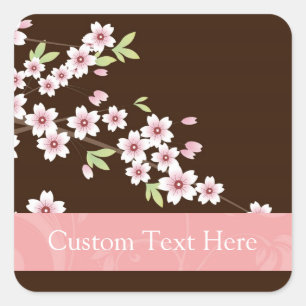 Personalised Pink/Brown Dogwood Blossom Square Sticker
