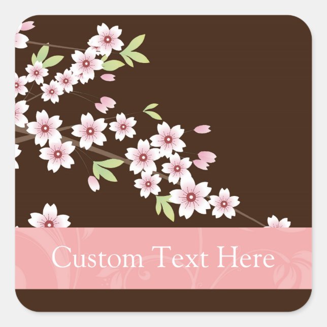 Personalised Pink/Brown Dogwood Blossom Square Sticker (Front)