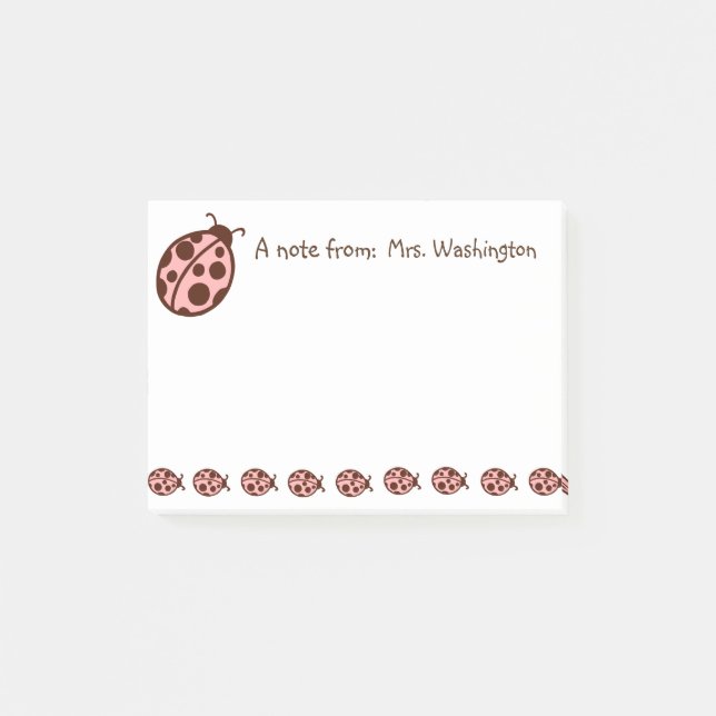 Personalised Pink Brown Ladybugs Post It Notes (Front)