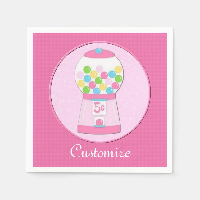 Personalised Pink Bubblegum Machine Napkins (Front)