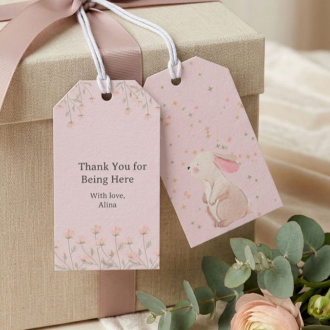 Personalised Pink Bunny First Birthday Favour Tag  (Creator Uploaded)