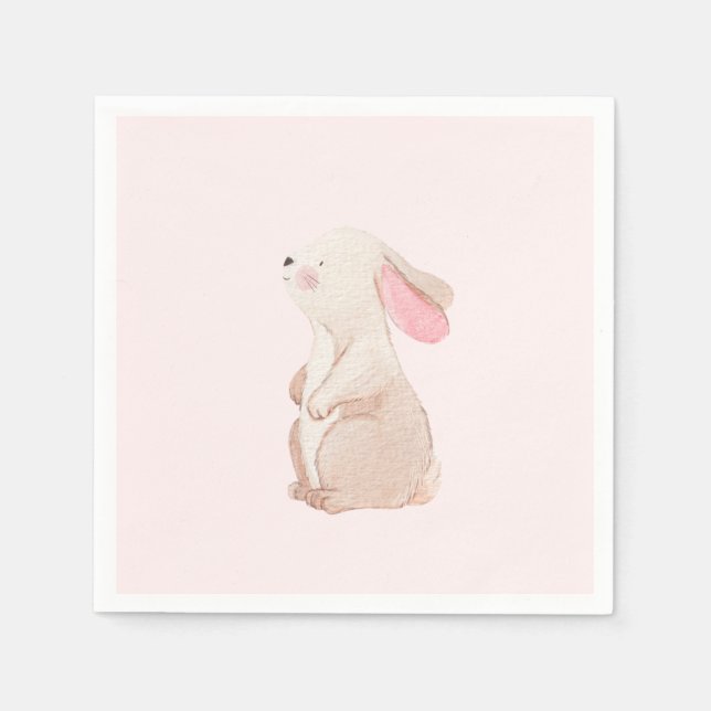 Personalised Pink Bunny First Birthday Napkins | C (Front)