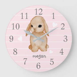 Personalised Pink Bunny Nursery Wall Clock