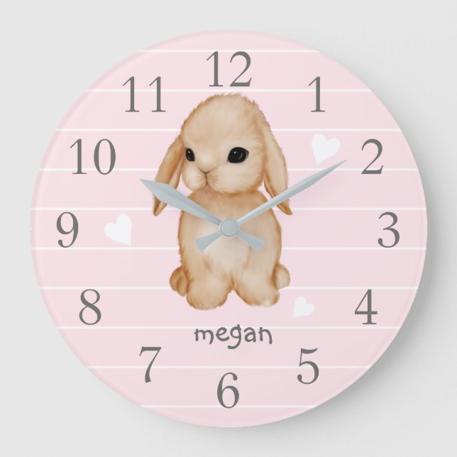Personalised Pink Bunny Nursery Wall Clock (Front)