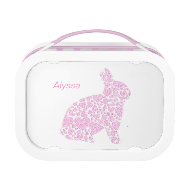 Personalised Pink Bunny Rabbit Lunch Box (Front)