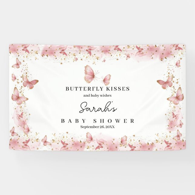 Personalised Pink Butterfly Baby Shower Banner  (Horizontal)