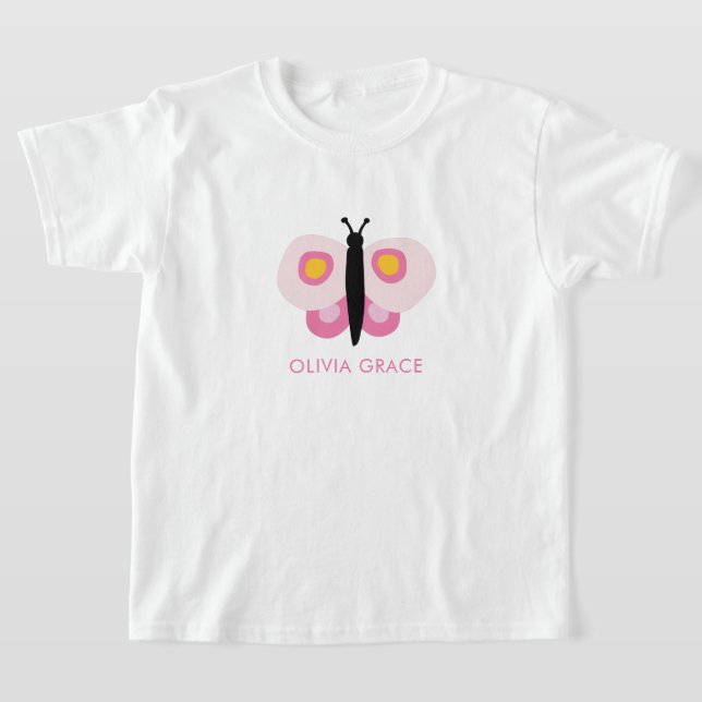 Personalised Pink Butterfly Girl T-Shirt (Laydown)