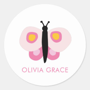 Personalised Pink Butterfly Girls Classic Round Sticker