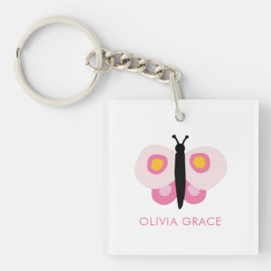Personalised Pink Butterfly Girls Key Ring