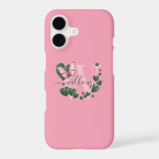 Personalised Pink Butterfly with Green Hearts (Back)