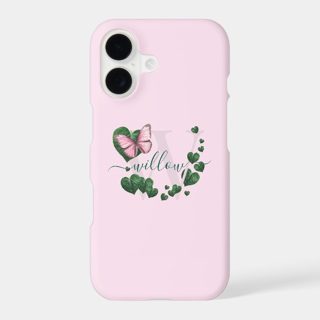 Personalised Pink Butterfly with Green Hearts (Back)
