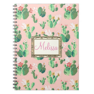 Personalised Pink Cactus Blooms Notebook