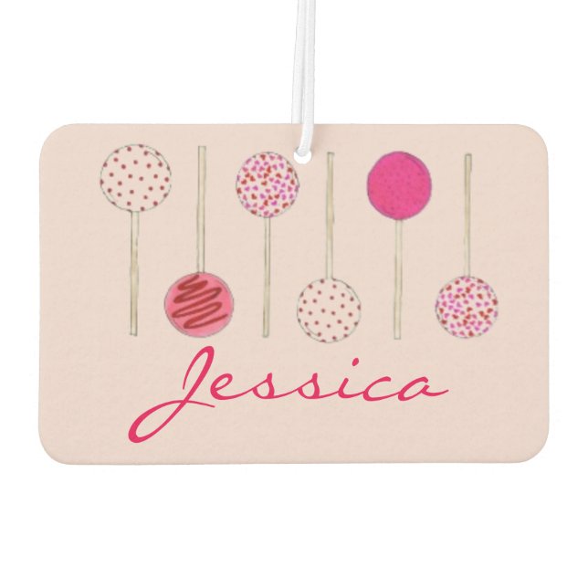 Personalised Pink Cake Pops Baking Dessert Foodie Car Air Freshener (Back)