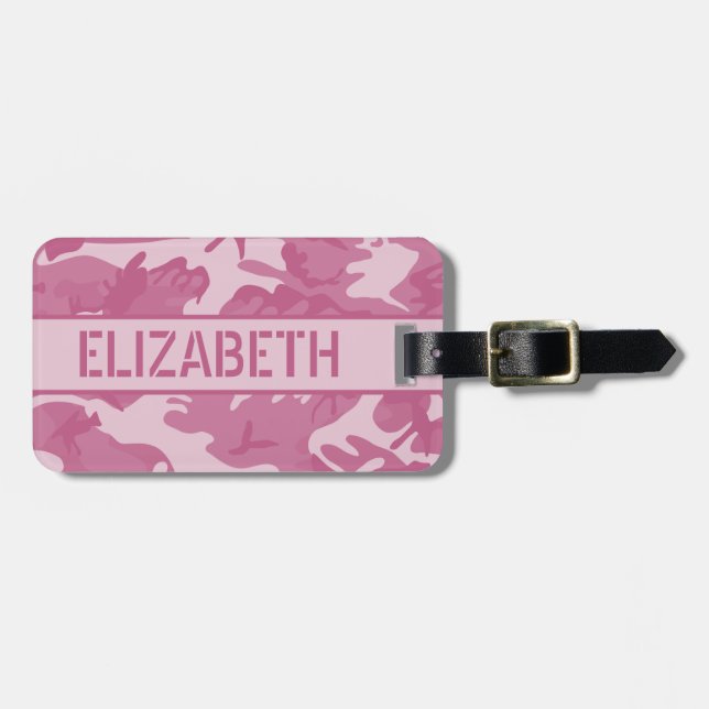 Personalised Pink Camo Luggage Tag (Front Horizontal)