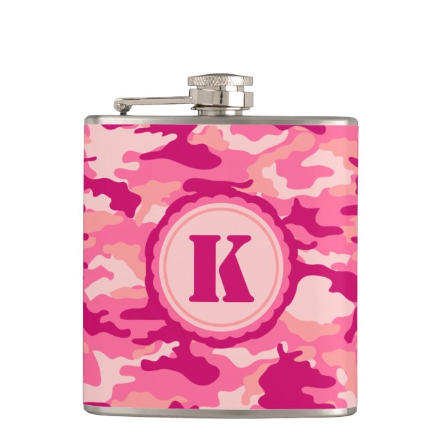Personalised Pink Camo Pattern Hip Flask (Front)