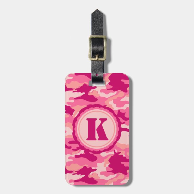 Personalised Pink Camo Pattern Luggage Tag (Front Vertical)