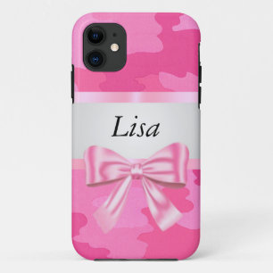Personalised Pink Camouflage Pink Bow iPhone 11 Case