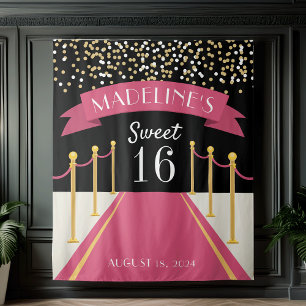 Personalised Pink Carpet Theme Sweet 16 Backdrop Tapestry