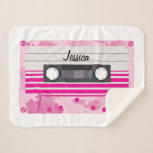 Personalised Pink Cassette Tape with Watercolor Sherpa Blanket