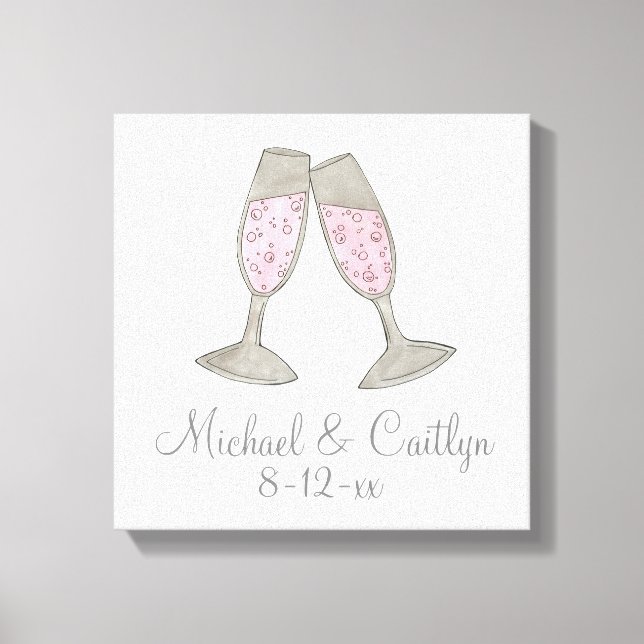 Personalised Pink Champagne Wedding Gift Wall Art (Front)