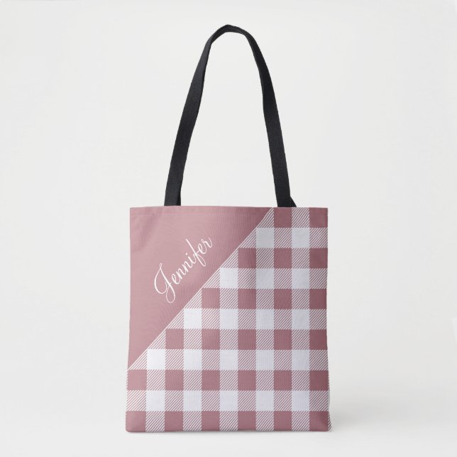 Personalised Pink Check Tote Bag (Front)