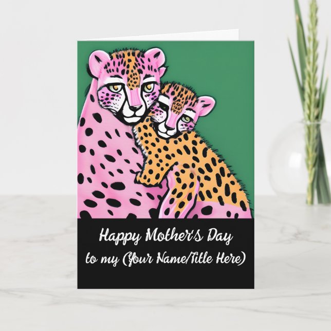 Personalised Pink Cheetah Mum + Cub Mother's Day Card (Front)