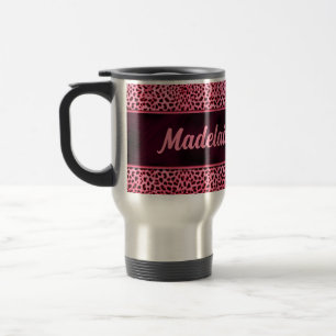 Personalised Pink Cheetah with Name Travel Mug